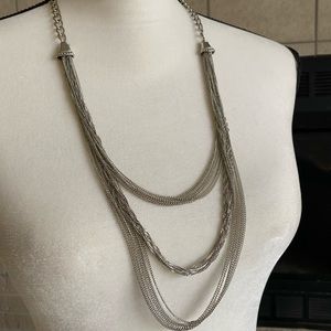 3 tier silver all chain fashion necklace